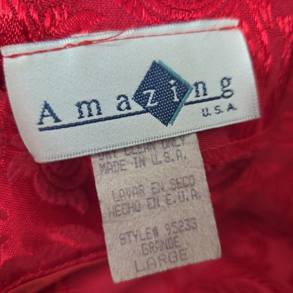 VTG 90'S AMAZING USA RED ORIENTAL ASIAN STYLE FLORAL DRESS SIDE SPLIT sz LARGE - Picture 7 of 14